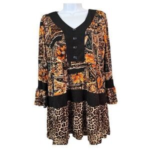 Calessa Medium Tunic Blouse Lagenlook Arsty Top Abstract Animal Print